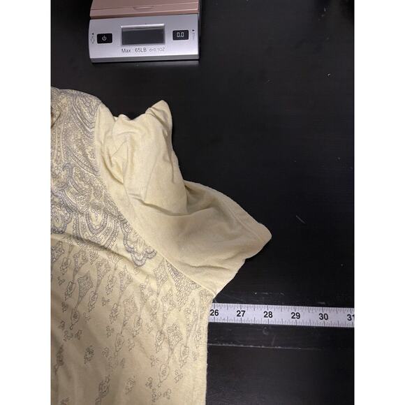 Catherines Womens Top 2X Yellow Abstract Rayon Rhinestone Semi Sheer FLAW READ - Picture 8 of 10